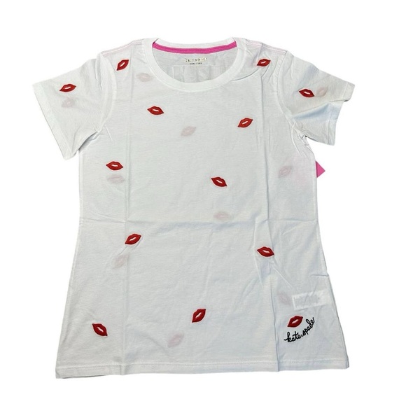 kate spade White Tee with Red Lip Prints - Picture 1 of 4